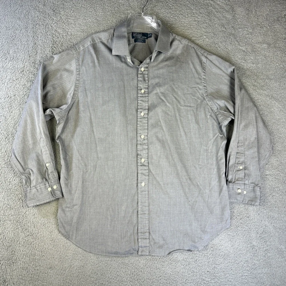 Vintage‎ Ralph Lauren Shirt Mens 18 34/35 Gray Regent Herringbone Chevron Oxford